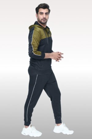 Modern Edge Army Green And Black Tracksuit For Men