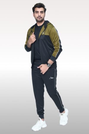 Modern Edge Army Green And Black Tracksuit For Men