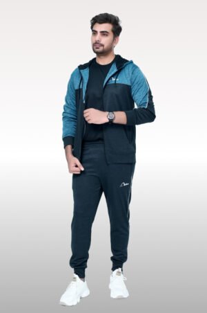 Modern Edge Cyan And Black Tracksuit For Men